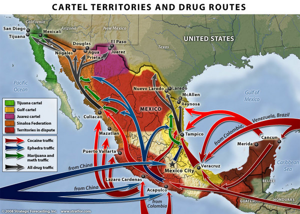Mexican Drug Cartel Territories and Routes Map
