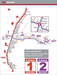 Mexico City, Mexico Bus System (Routes 1 and 2) Map