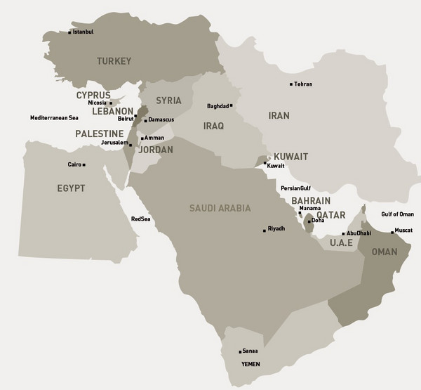 Map of the Middle East countries and their capitals. From nowlebanon.com