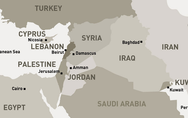 Map of the northern section of the Middle East Countries.