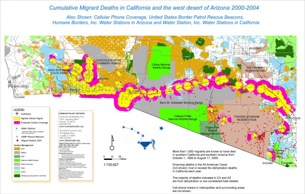 map of mexico and usa border. the US-Mexican border in