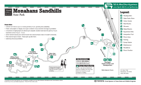 Fullsize Monahans-Sandhills, Texas State Park Facility and Trail Map