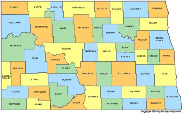 North Dakota Counties Map