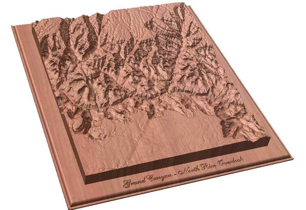 North Rim of the Grand Canyon carved by CarvedMaps.com Map