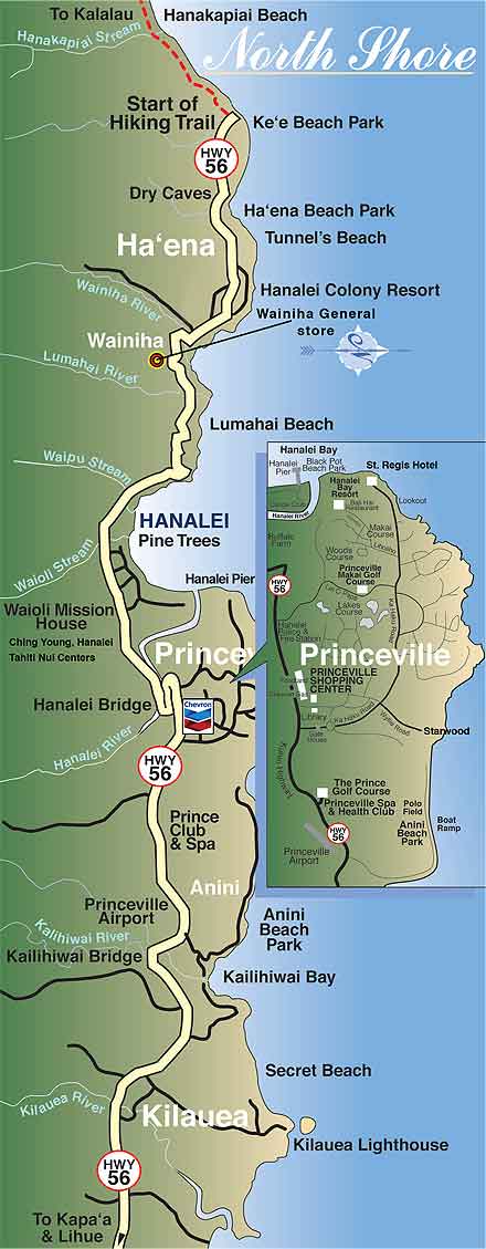 North Shore Of Kauai Map Kauai Hi • Mappery 