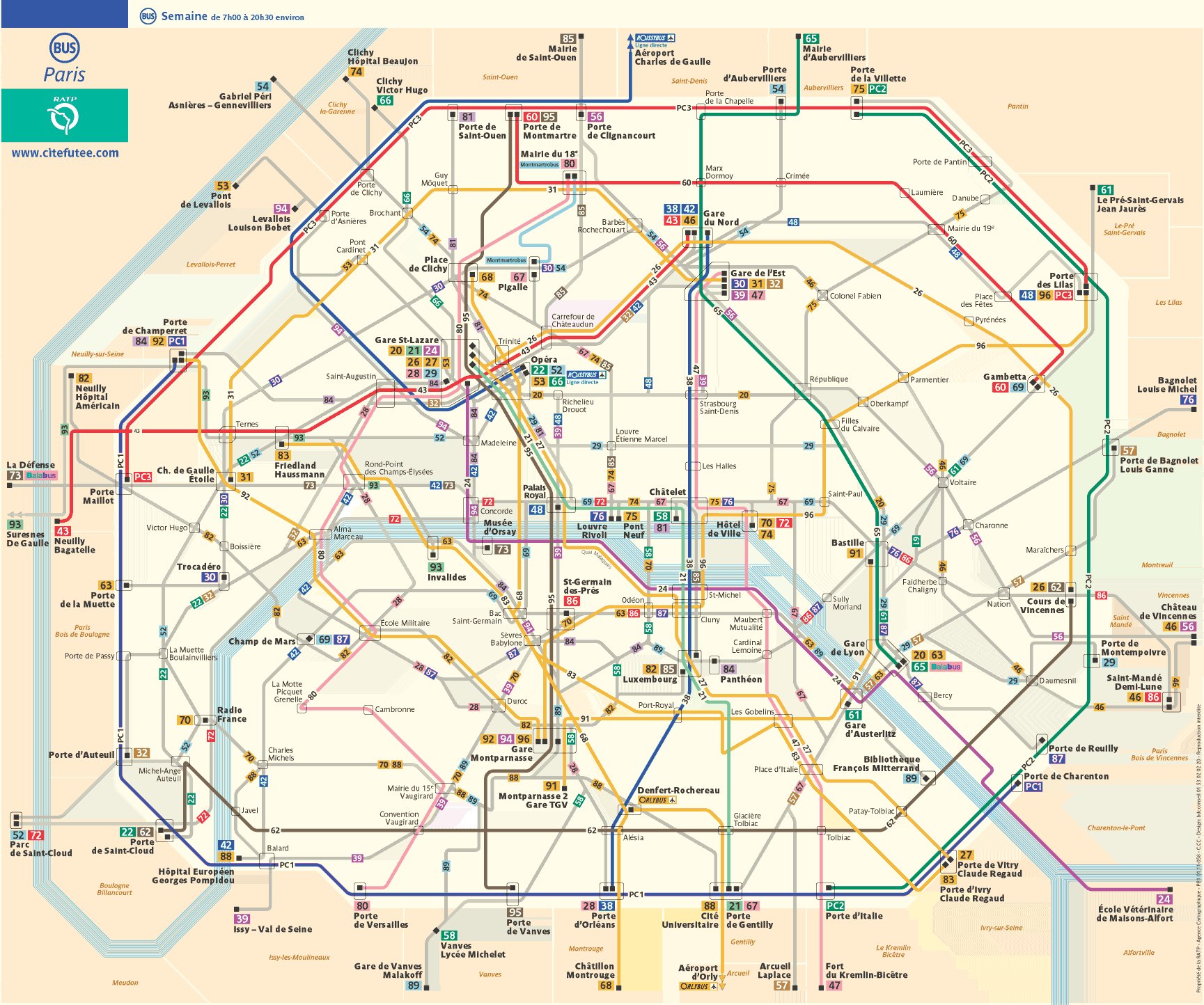 Paris Bus Route Map French Paris France Mappery