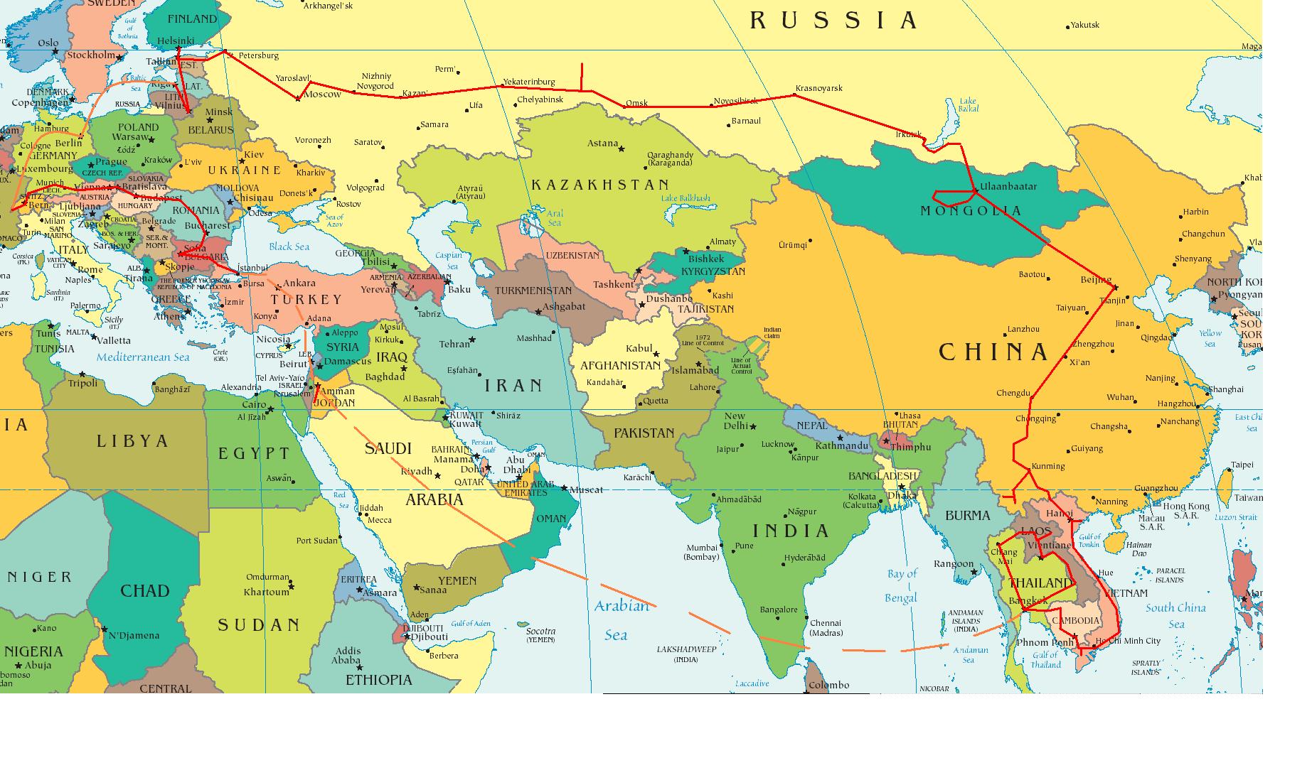 Partial Europe Middle East Asia Partial Russia Partial Africa Map • mappery