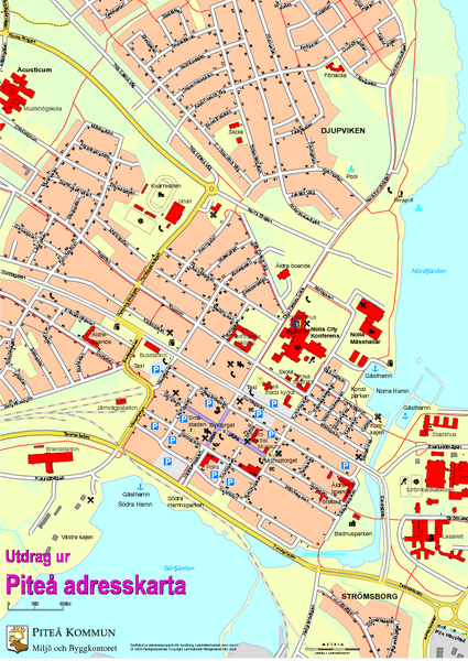 City map of center of Piteå,