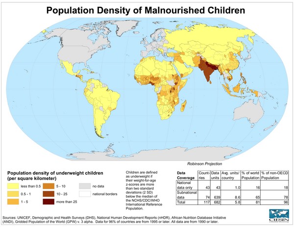 Fullsize Population Density of Underweight Children World Map