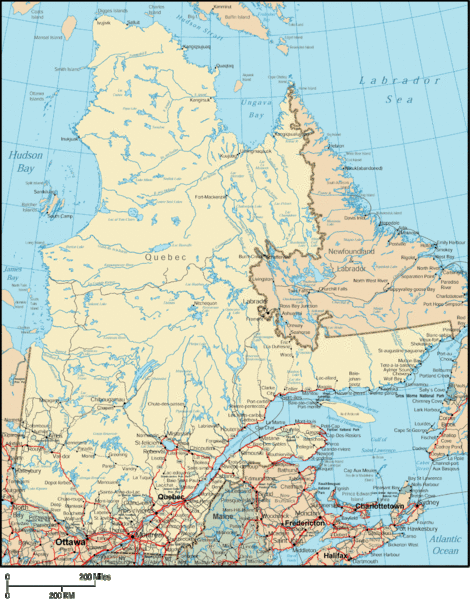 physical quebec map