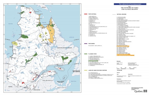 Quebec National Parks and Natural Regions - Existing and Planned Map