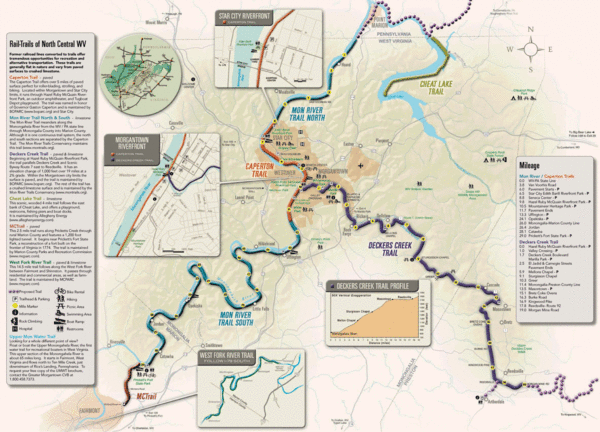 Trail map of rail-trails of north-central West Virginia.
