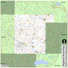 Regional Road Map of Waupaca County, Wisconsin