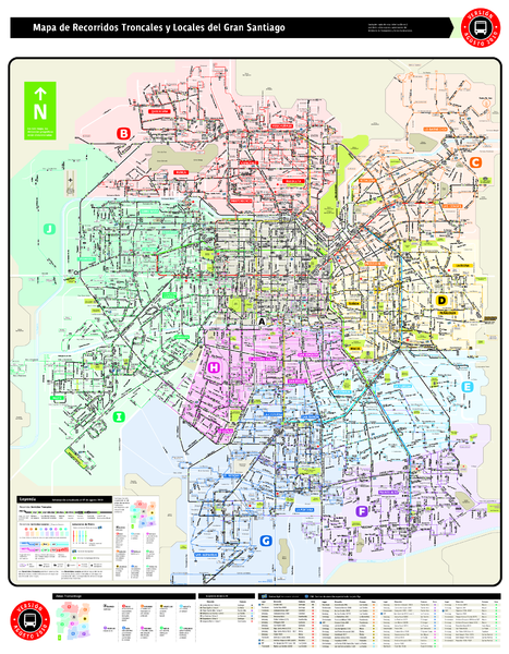 Santiago Bus and Metro Map