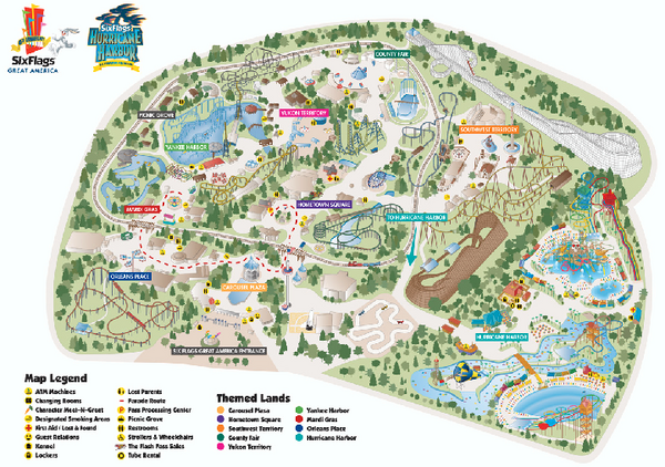 2011 six flags great adventure map. six flags great america logo.