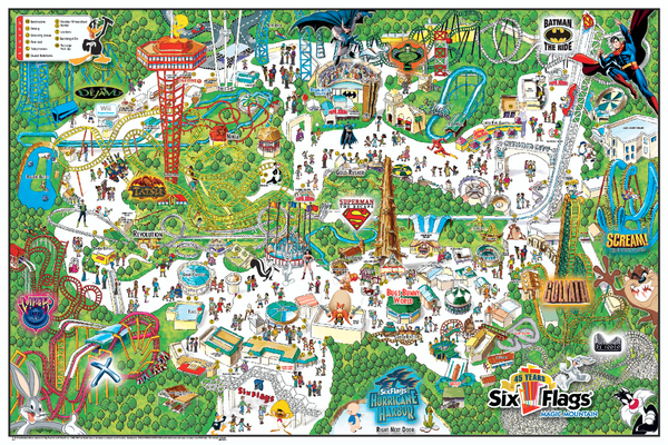 six flags. Official park map of Six Flags
