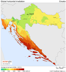 Solar Radiation Map of Croatia