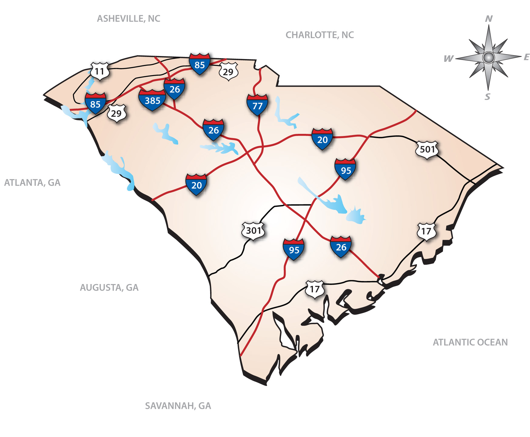 South Carolina Interstate Map - South Carolina • mappery