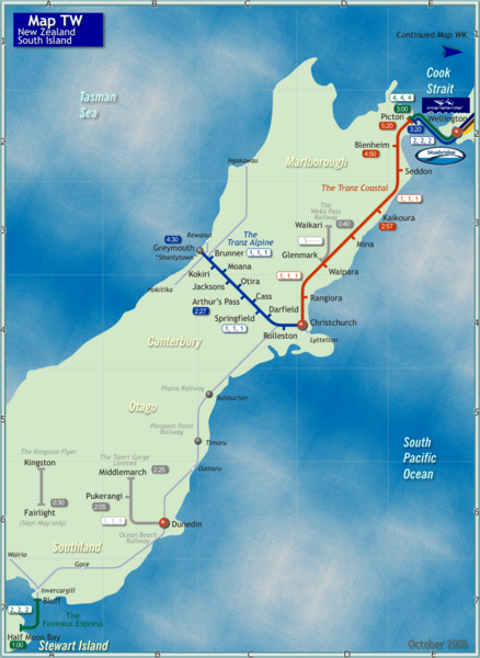 South Island Rail Map