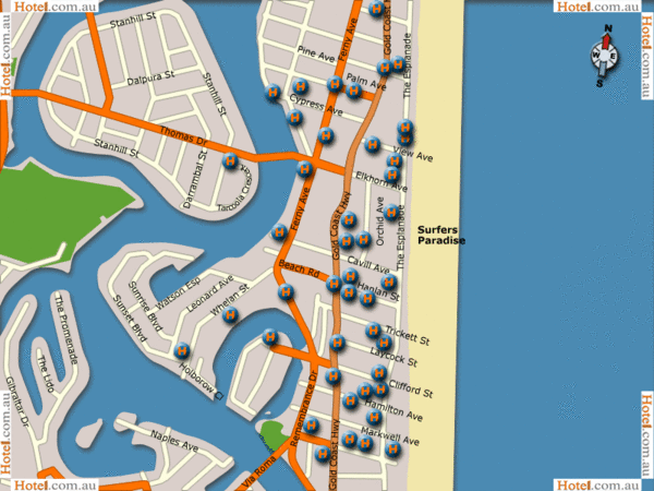 Map Of Surfers Paradise Surfers Paradise Hotel Map - Surfers Paradise • Mappery