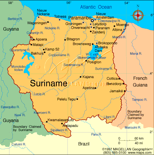 Suriname Karte Städte
