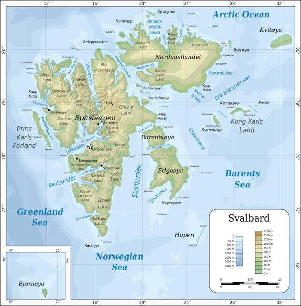 Svalbard islands topo Map