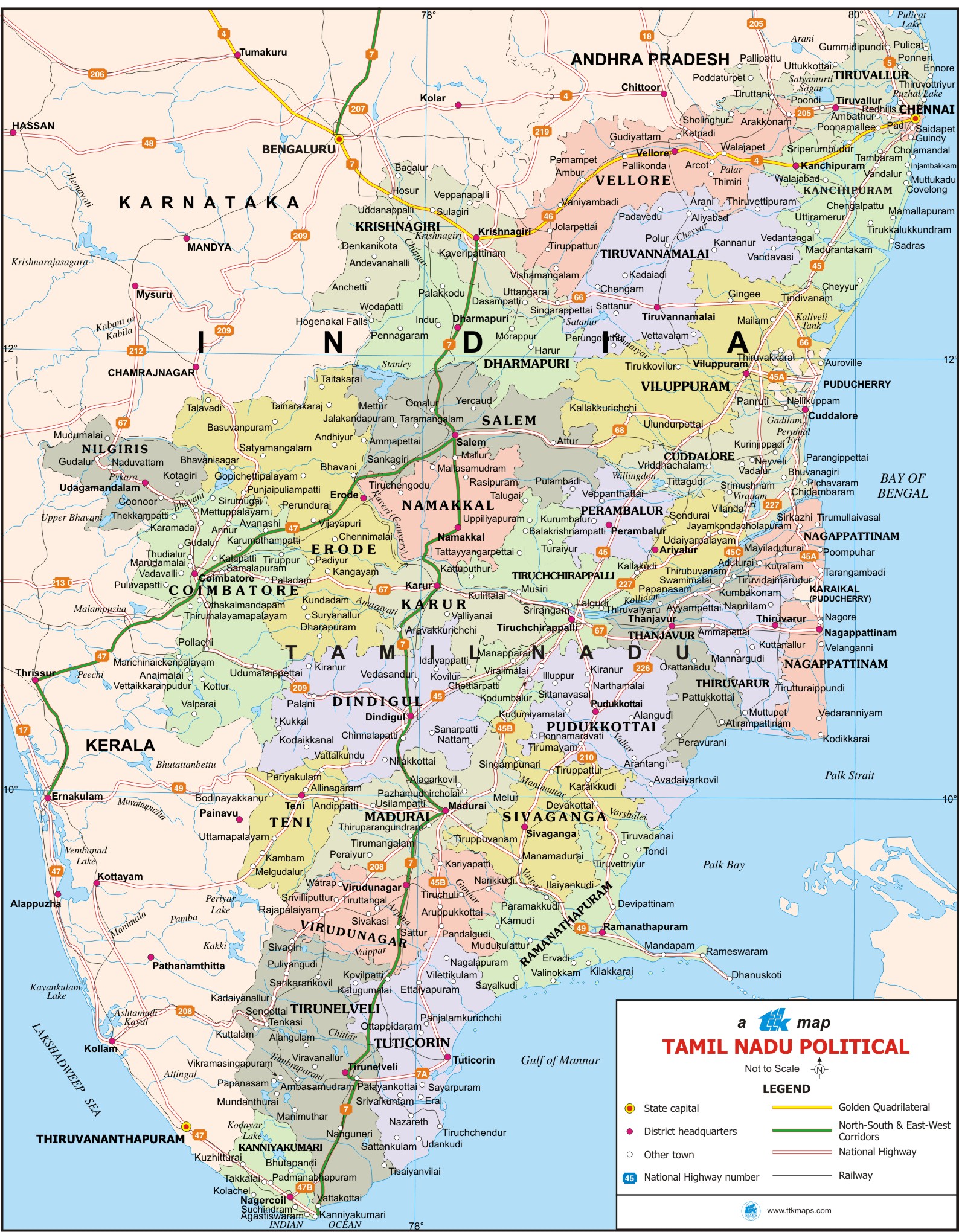 Tamil Nadu Tourist Map Tamil Nadu Mappery