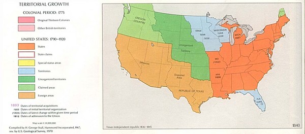 Territorial Expansion in Eastern United States - 1840 Historical Map