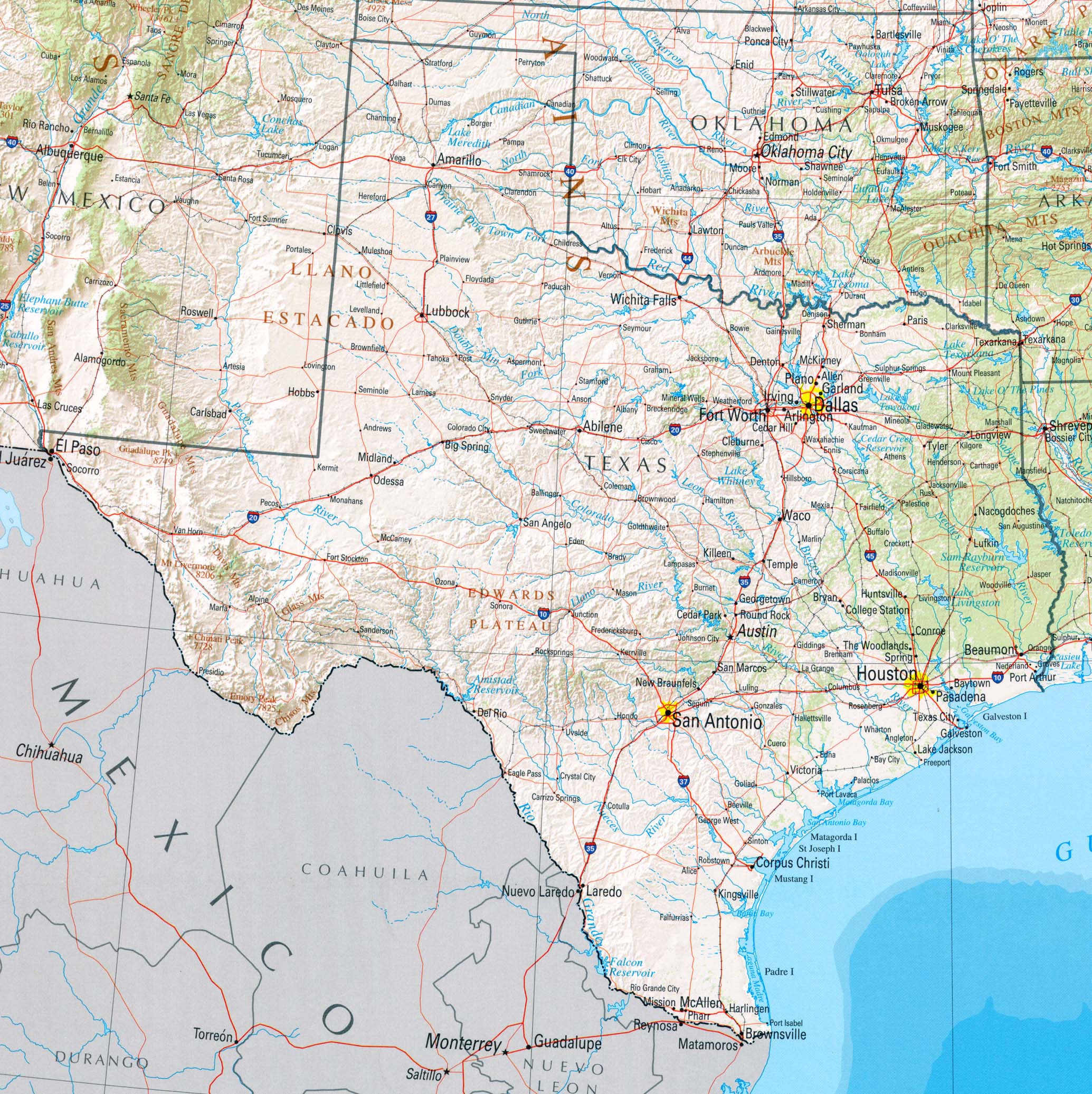 Texas Physical Map Texas mappery