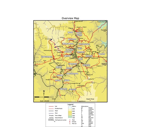 Thimphu trekking trails Map