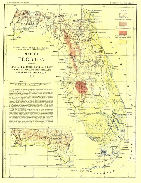 Topographic map of Florida that was developed in 1913
