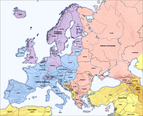 Traditional European Religious Majorities by Region Map