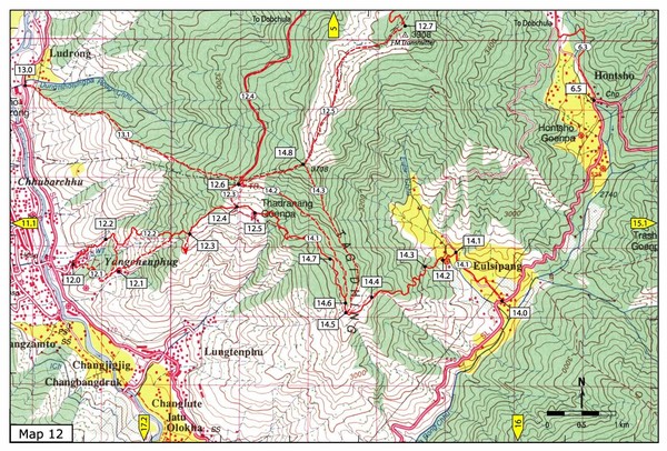 Trail from Yangchenphug HS to Thadranang and Oselpang Map