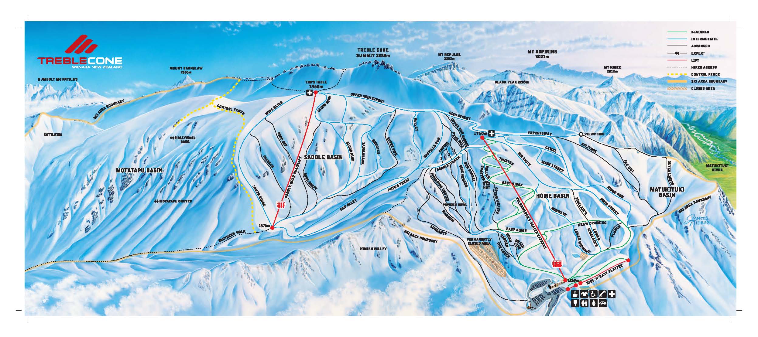 Treble Cone Trail Map Treble Cone Trail Map - Treble Cone New Zealand • Mappery