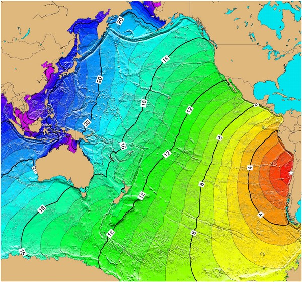 Tsunami Time Travel to Chile Map