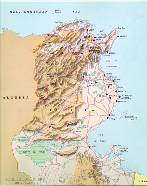 Physical relief map of Tunisia. From vanderbilt.edu