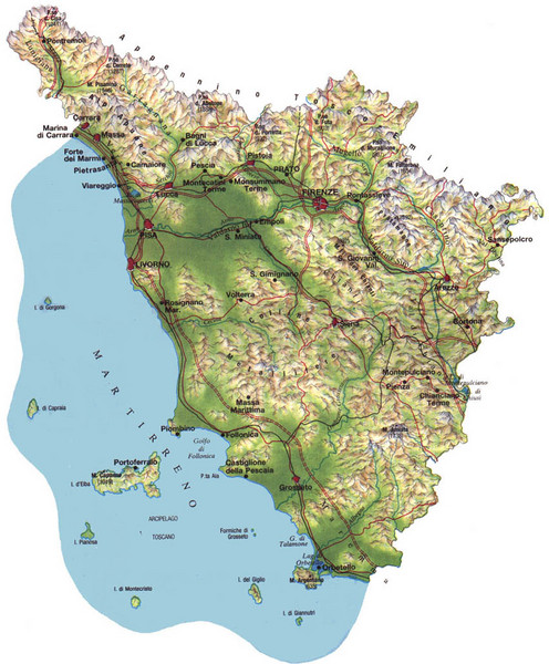 Tuscany Italy Map. Physical map of Tuscany, Italy