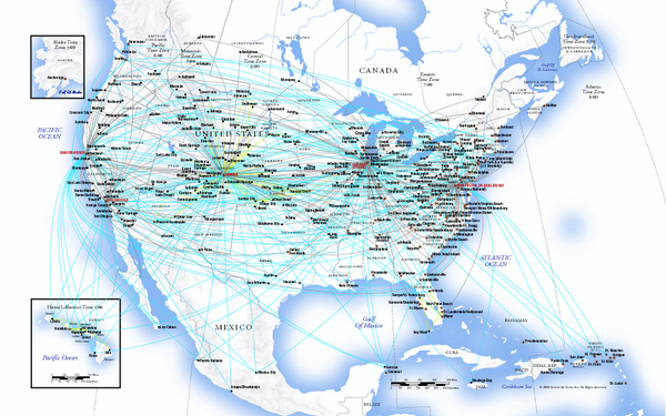 Fullsize United Airlines North America Route Map