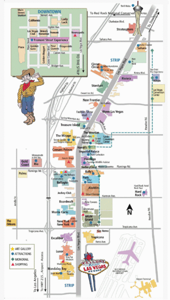 las vegas map strip. Tourist map of Vegas strip and