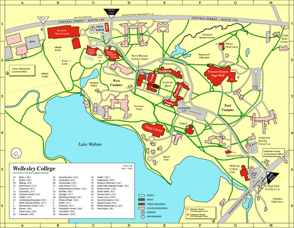 Fullsize Wellesley College campus map. 42.2919451882387 -71.3080501556396 15 