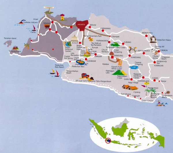 indonesia map with cities. Java Indonesia Tourist Map