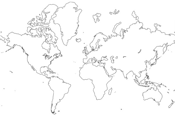 world map with countries outlined. Fullsize World Outline Map