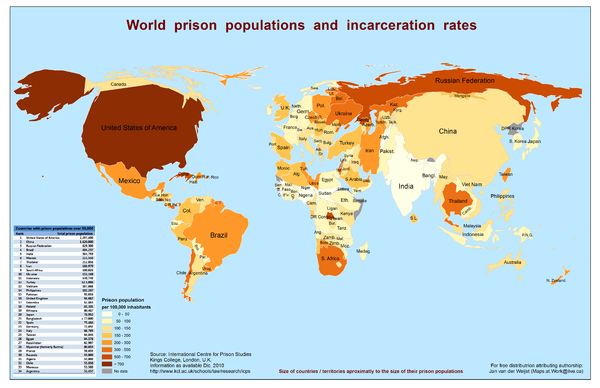 World Prison Population and Incarceration Rates Map