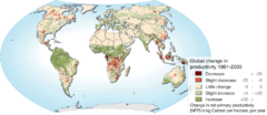 World map of changes in land primary productivity 1981-2003 - land degradation and greening