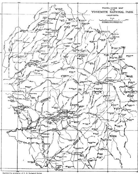 Map of Yosemite Park before valley development, showing only Portal Road