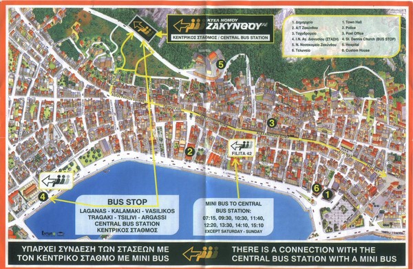 Tourist map of Zakynthos city on Zakynthos Island.
